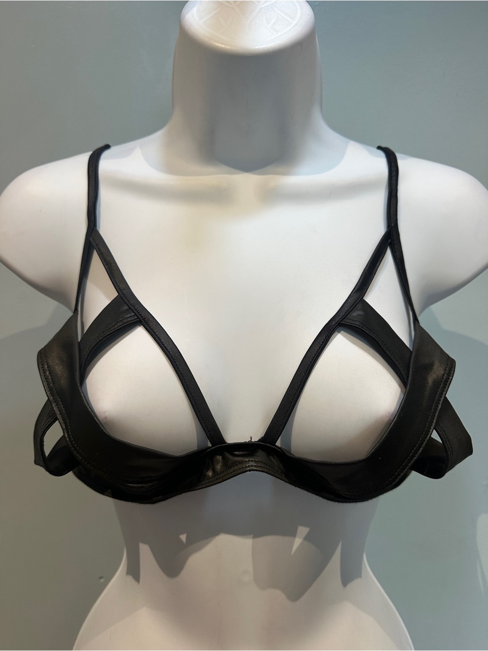 Black Lingerie Bra Faux Leather Medium/Large NWOT